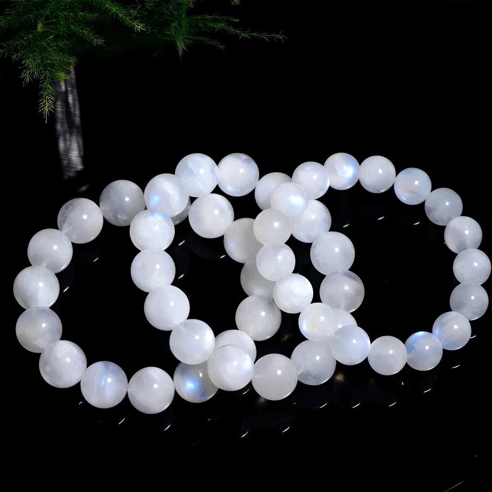 Natural blue moonlight round bead bracelet crafted from genuine moonstone with polished finish