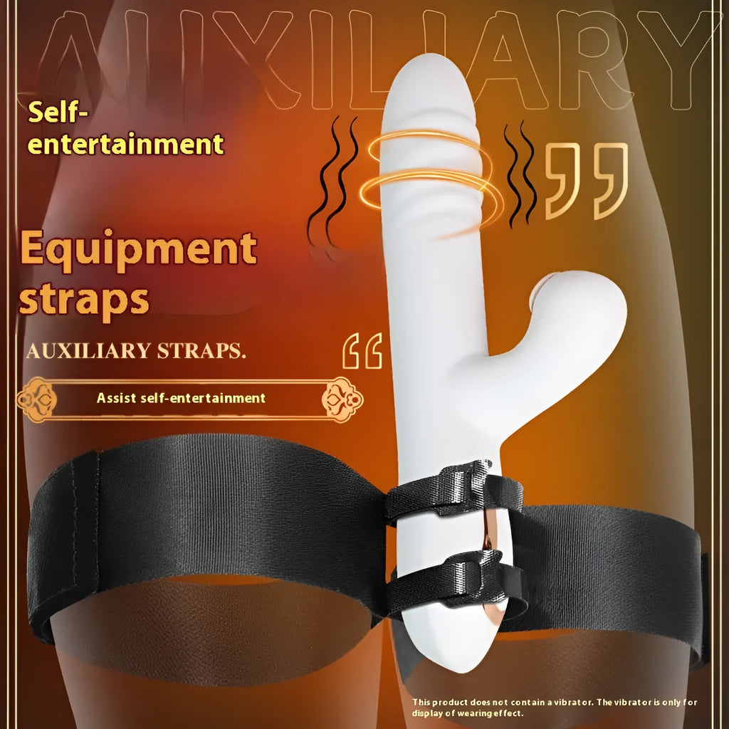 Black knitted adult toy accessory strap for harness use.