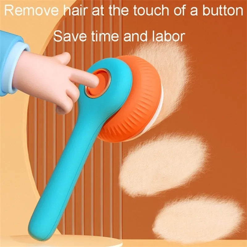 Blue and white self-cleaning pet grooming brush with massage nodules for cats and dogs