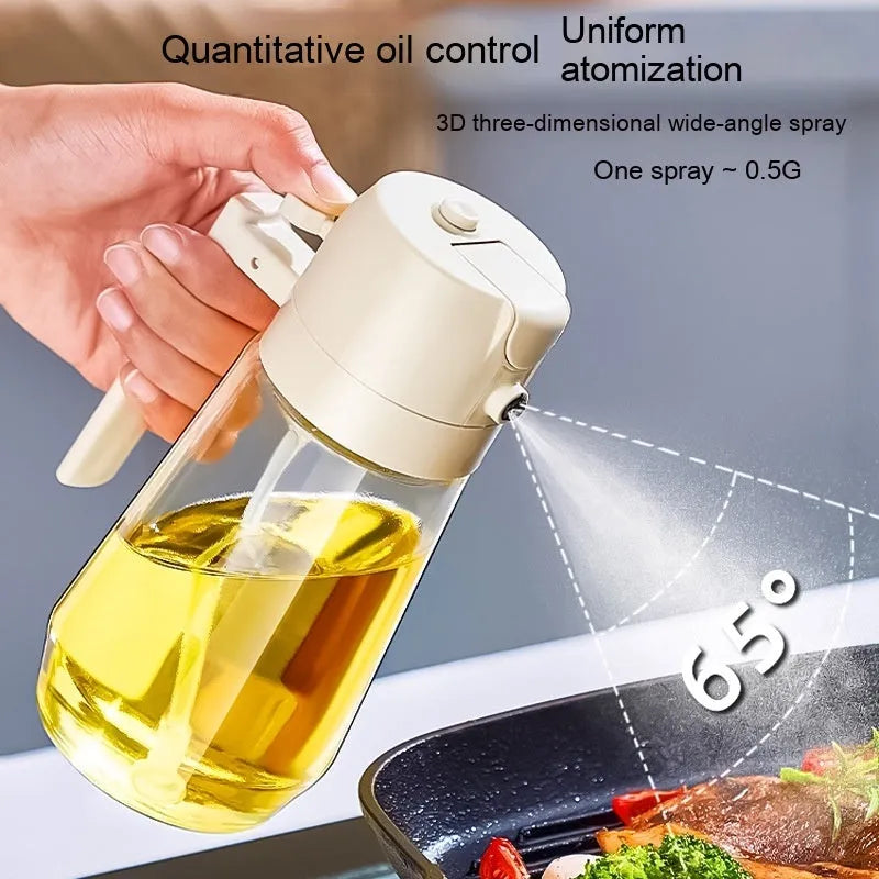 470ml glass olive oil sprayer dispenser bottle in beige, black, green, or yellow colours with ergonomic handle