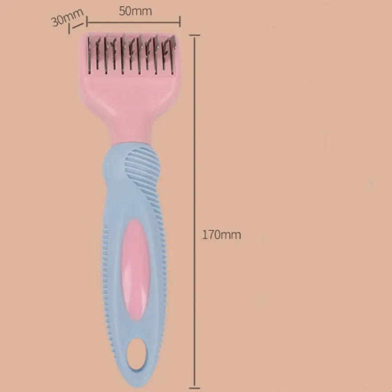 Stainless steel knot knife dog comb for pet grooming in pink or purple colour