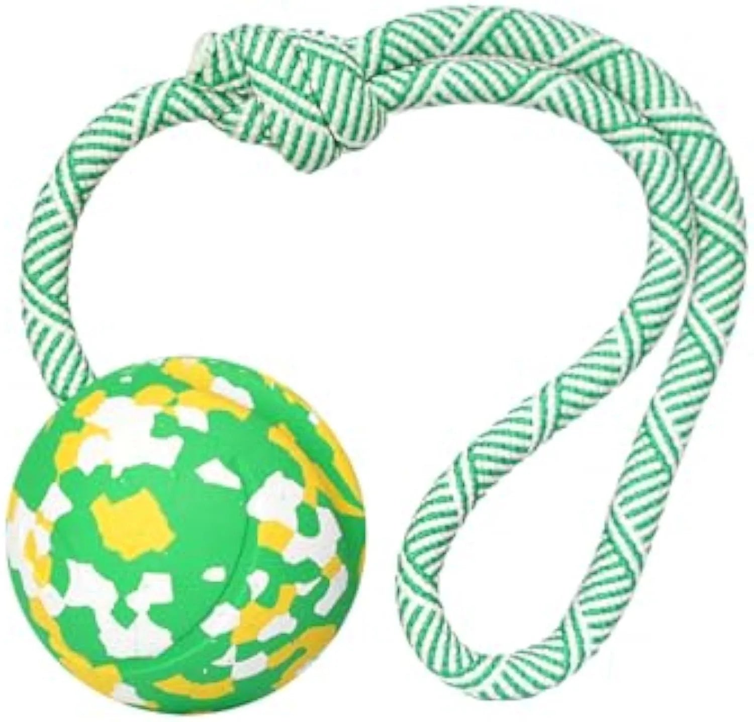 Natural rubber dog ball attached to bamboo fibre rope toy for medium small dogs interactive play