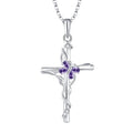 Sterling silver cross pendant necklace with zircon stones – S925 silver women's jewellery in aquamarine colour