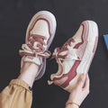 Women's beige and pink low-top sneakers with rubber sole and height-increasing design