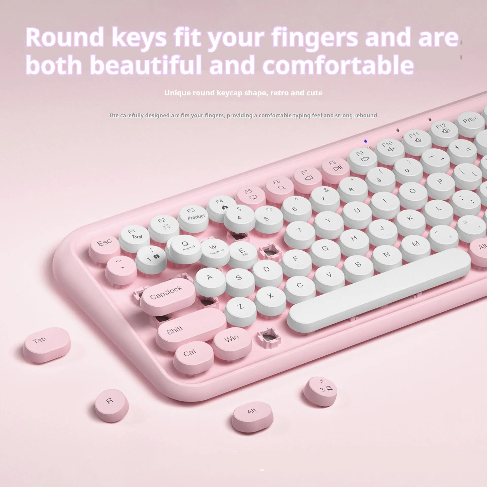Pink Bluetooth wireless keyboard with 84 keys and crater architecture technology
