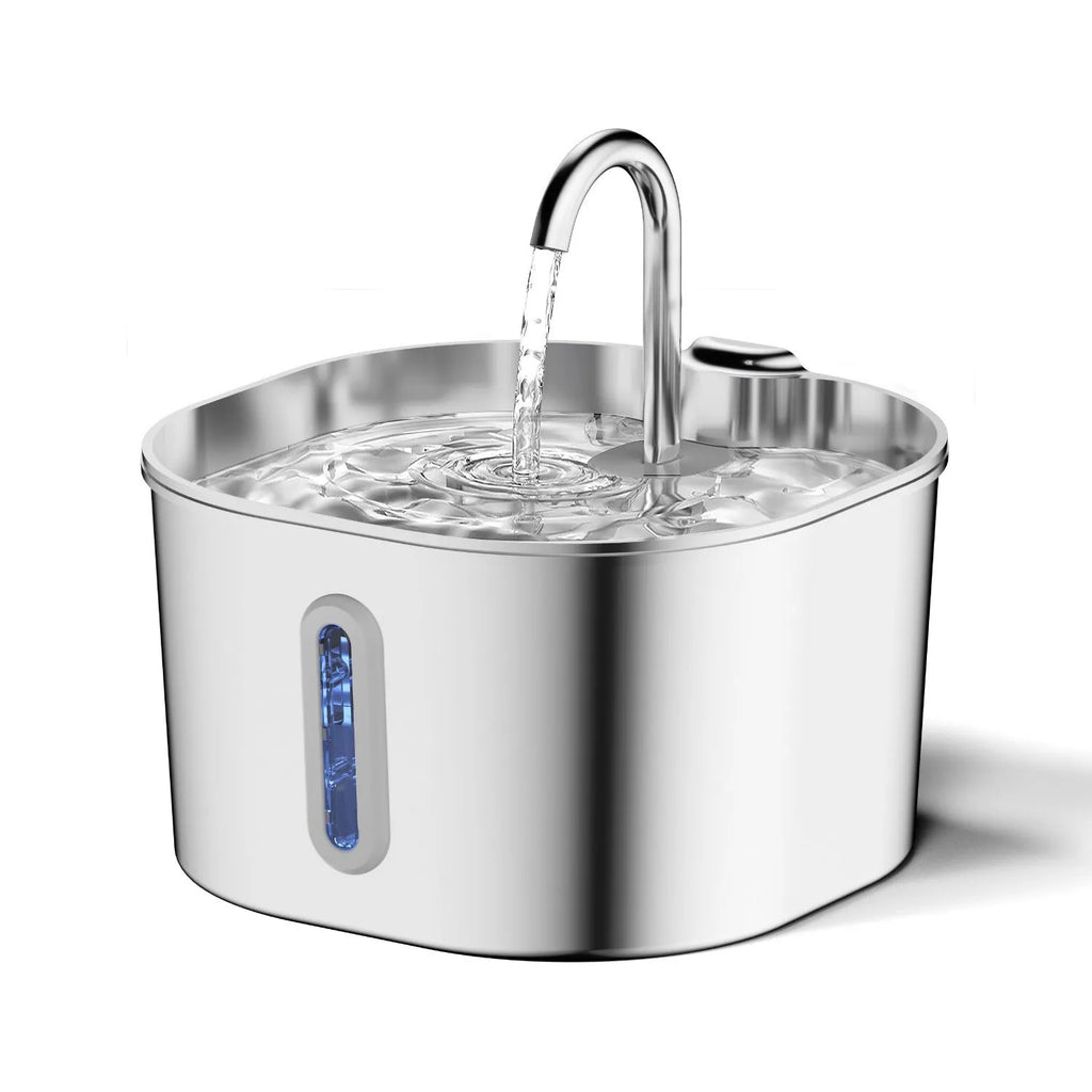 Stainless steel automatic pet water dispenser with faucet window and 2.2L capacity