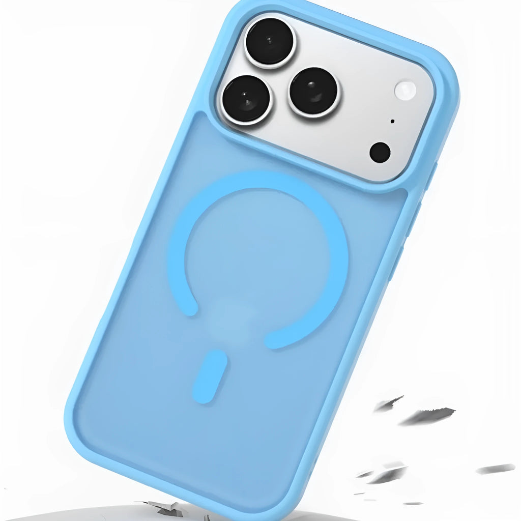 Skin-feel magnetic phone case in antique white, frosted translucent back with built-in magnet for iPhone 13-17