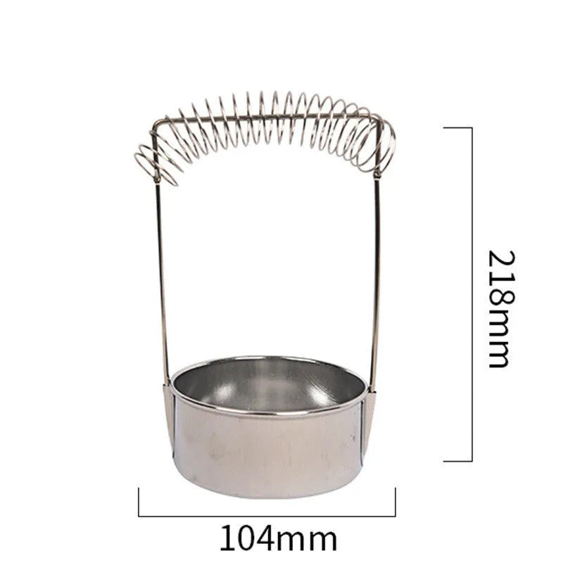 Silver stainless steel oil painting pen washer tank with a spring clip for holding brushes.