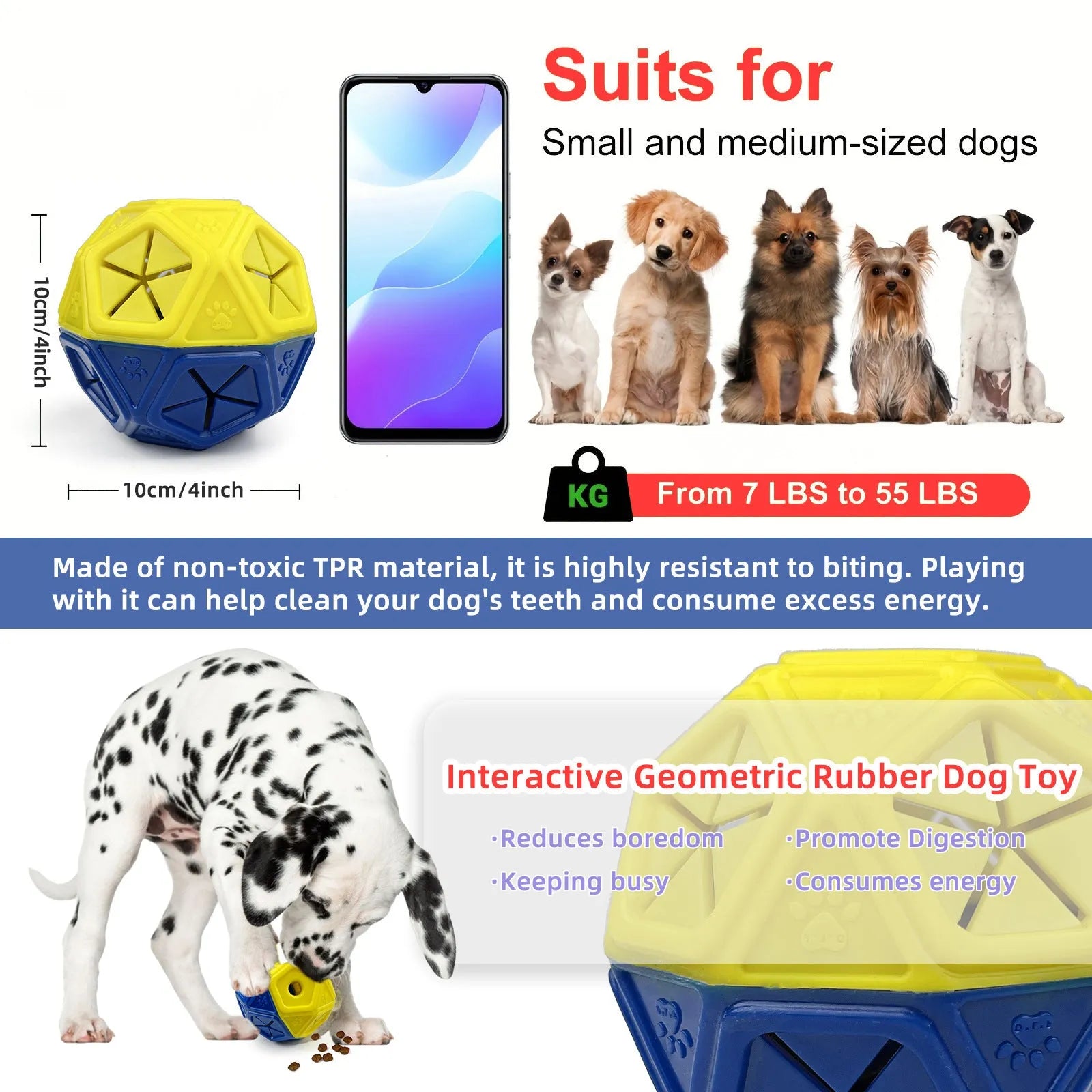 Blue bite-resistant hollow pet ball for interactive food dispensing with dogs