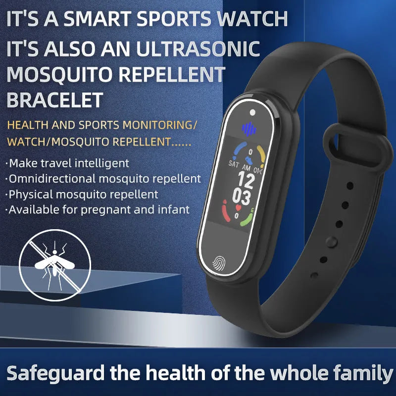 Black electronic mosquito repellent bracelet with USB charging port on wristband