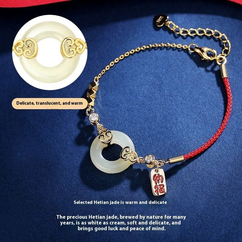 Sterling silver Chinese style jewellery set with inlaid Hetian jade gourd pendants on bracelet and necklace