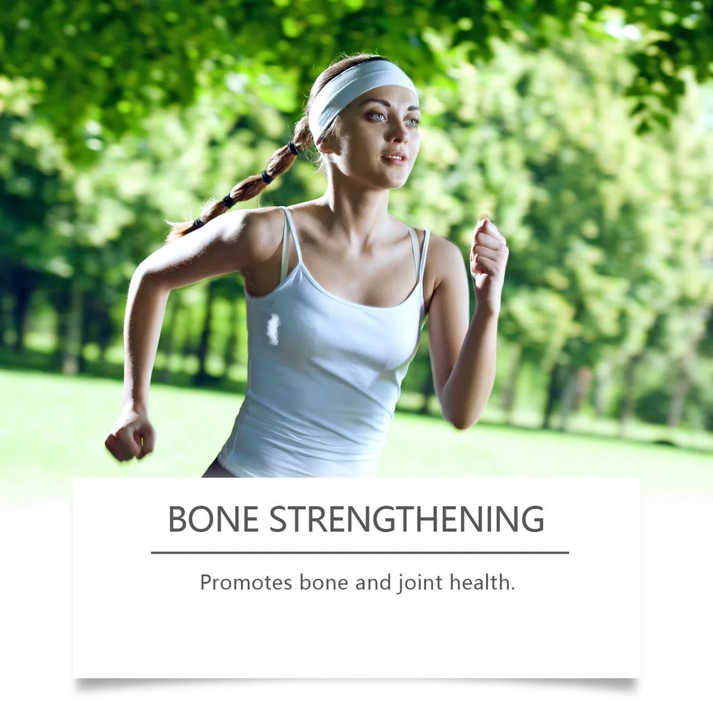 Bottle of 60 collagen and multivitamin capsules with marine collagen, vitamin C, D3, K2 and calcium.