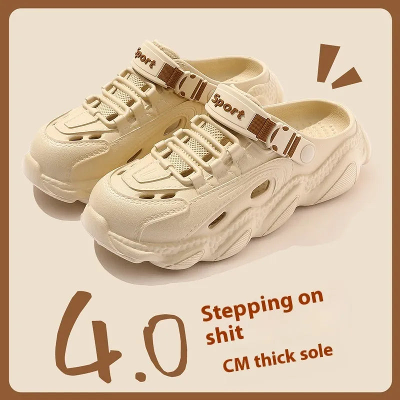 Men's khaki EVA slippers with hollow-out design and textured non-slip sole