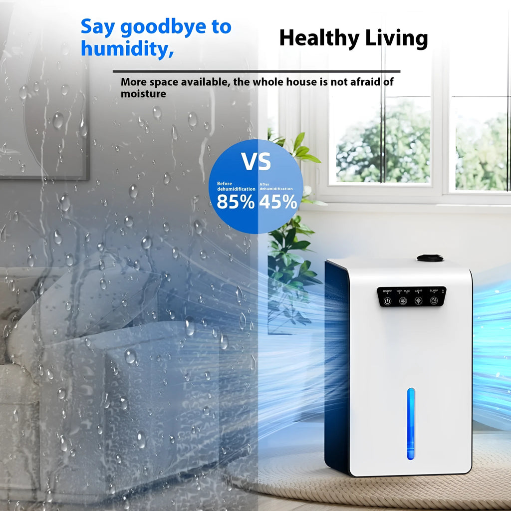 Milky white household dehumidifier with 2.6-4.0 litre capacity for bedrooms up to 20 square metres