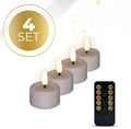 Set of four taupe coloured S4 LED flameless tealight candles with flickering flame effect.