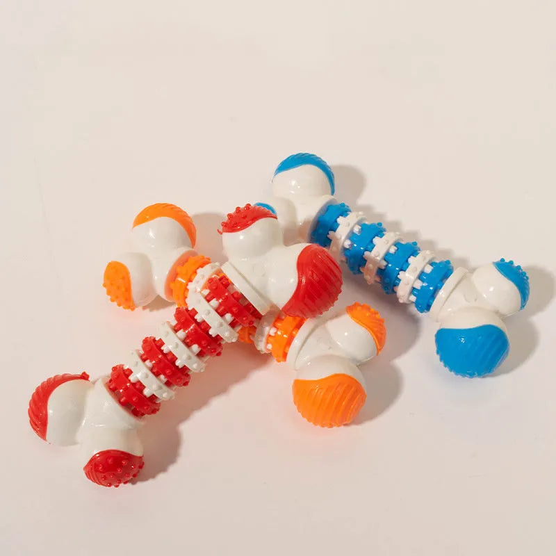 Blue bone-shaped interactive dog toy for small breeds with treat holder