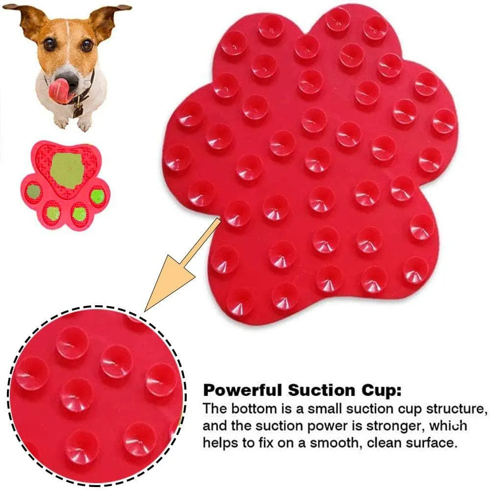 Blue silicone dog licking mat with bone texture and suction cups on the back