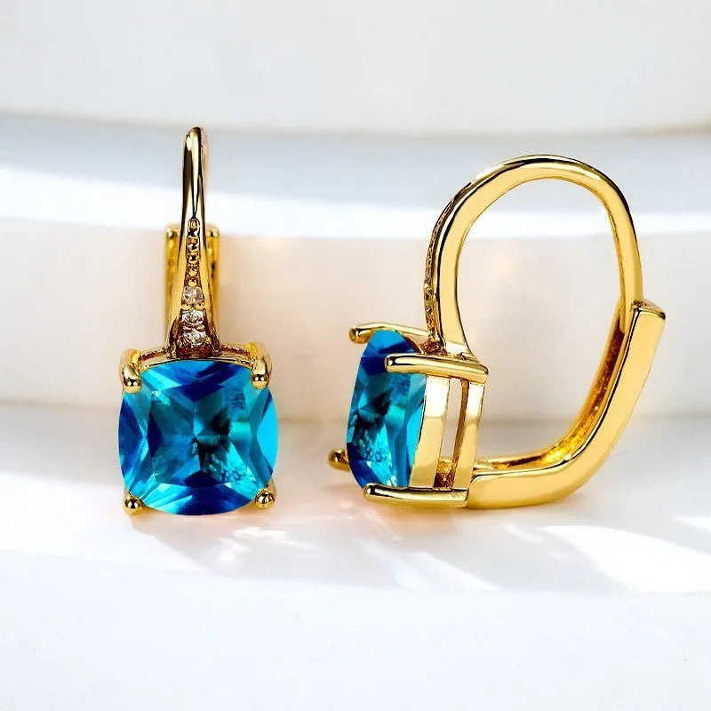 Square zircon inlaid geometric ear hook earrings with Korean style electroplated copper construction