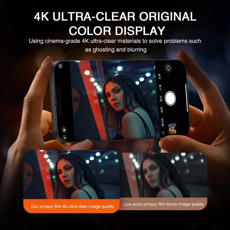 Anti-peeping tempered glass full screen protector for iPhone on a white background.