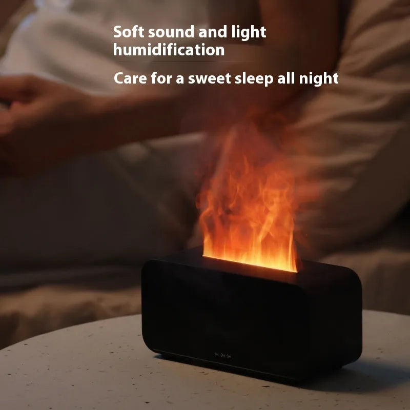 Black or white USB aromatherapy diffuser with simulated flame lighting and jellyfish smoke ring effect.