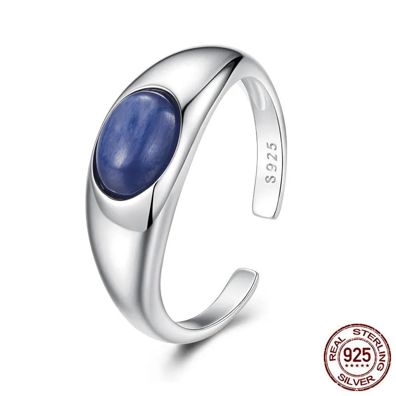 S925 sterling silver blue crystal open ring adjustable opening for women finish BSR703-E