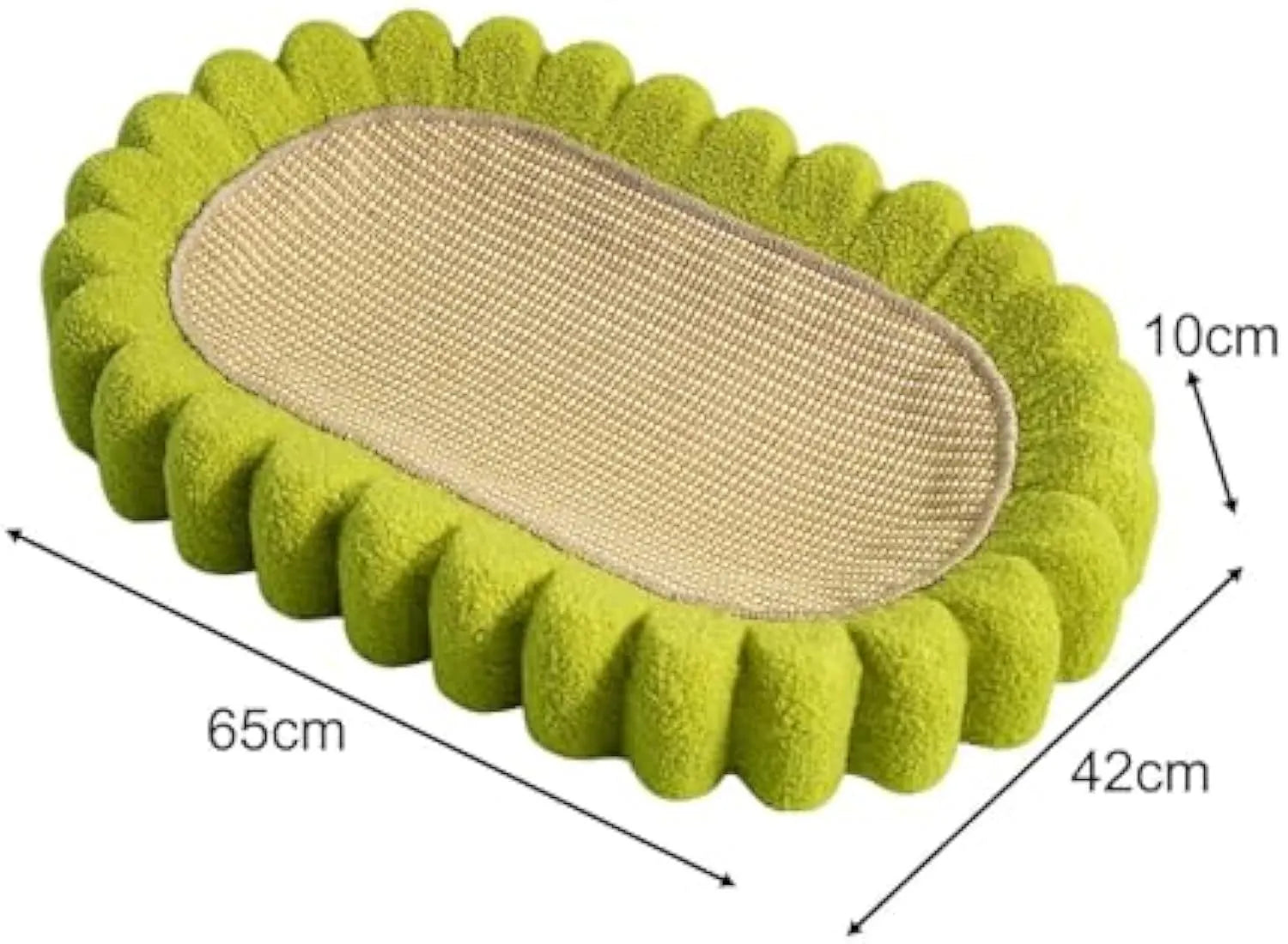 Green oval cat scratch pad bowl with sisal scratching surface and built-in cat bed
