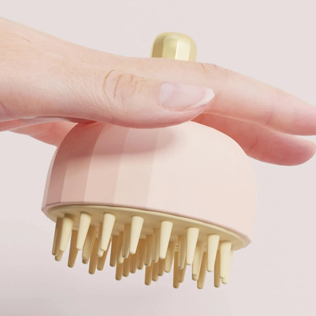 Green pet shampoo massage brush for dog washing and cat bathing with drainage holes