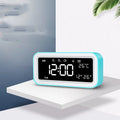 Rectangular blue multifunctional LED alarm clock with digital display and multicoloured atmosphere lighting