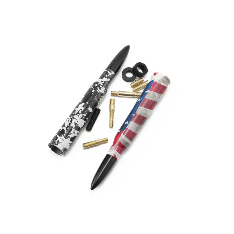 14cm car antenna with American flag and camouflage green design options.