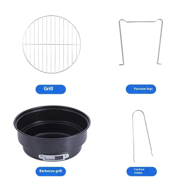 Compact round folding outdoor ice stove grill set with mesh, legs, and carry bag for 1-2 people.