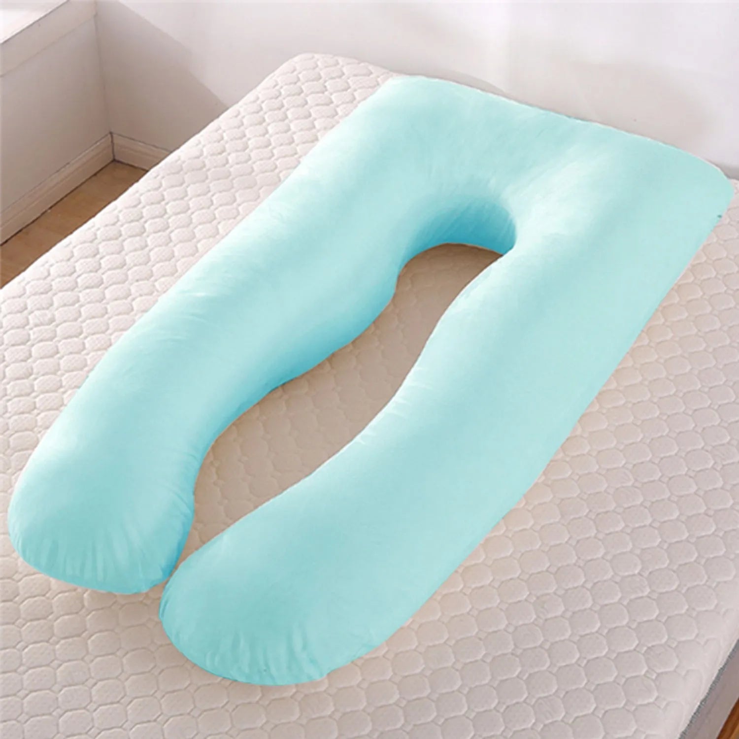 Ice silk U-shaped maternity pillow for pregnant women in grey, showing its 130cm length.