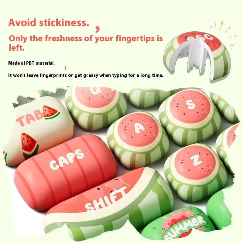 Watermelon and blue PBT keycap set for mechanical keyboards with sublimation print.