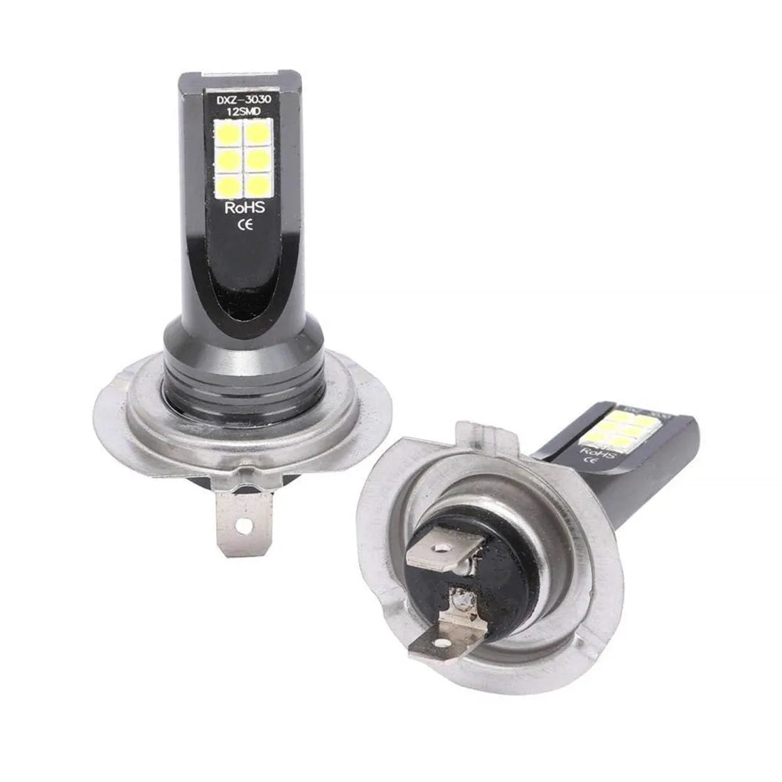 Single H7 110W LED fog light bulb with 12 SMD LEDs and aluminium housing on a white background.