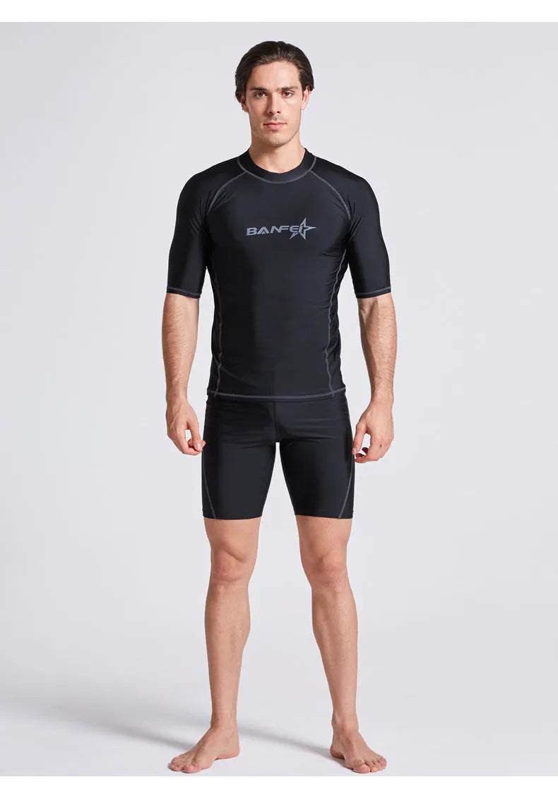 Men's half sleeve quick-dry wetsuit for snorkeling and surfing with matching swim pants