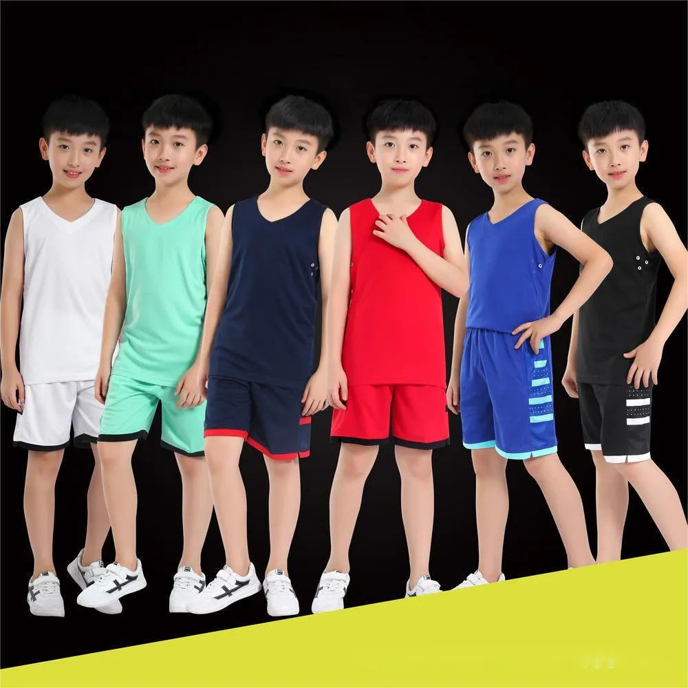 Chemical fibre blend sports vest and pants set for basketball training and campus competitions in white or black