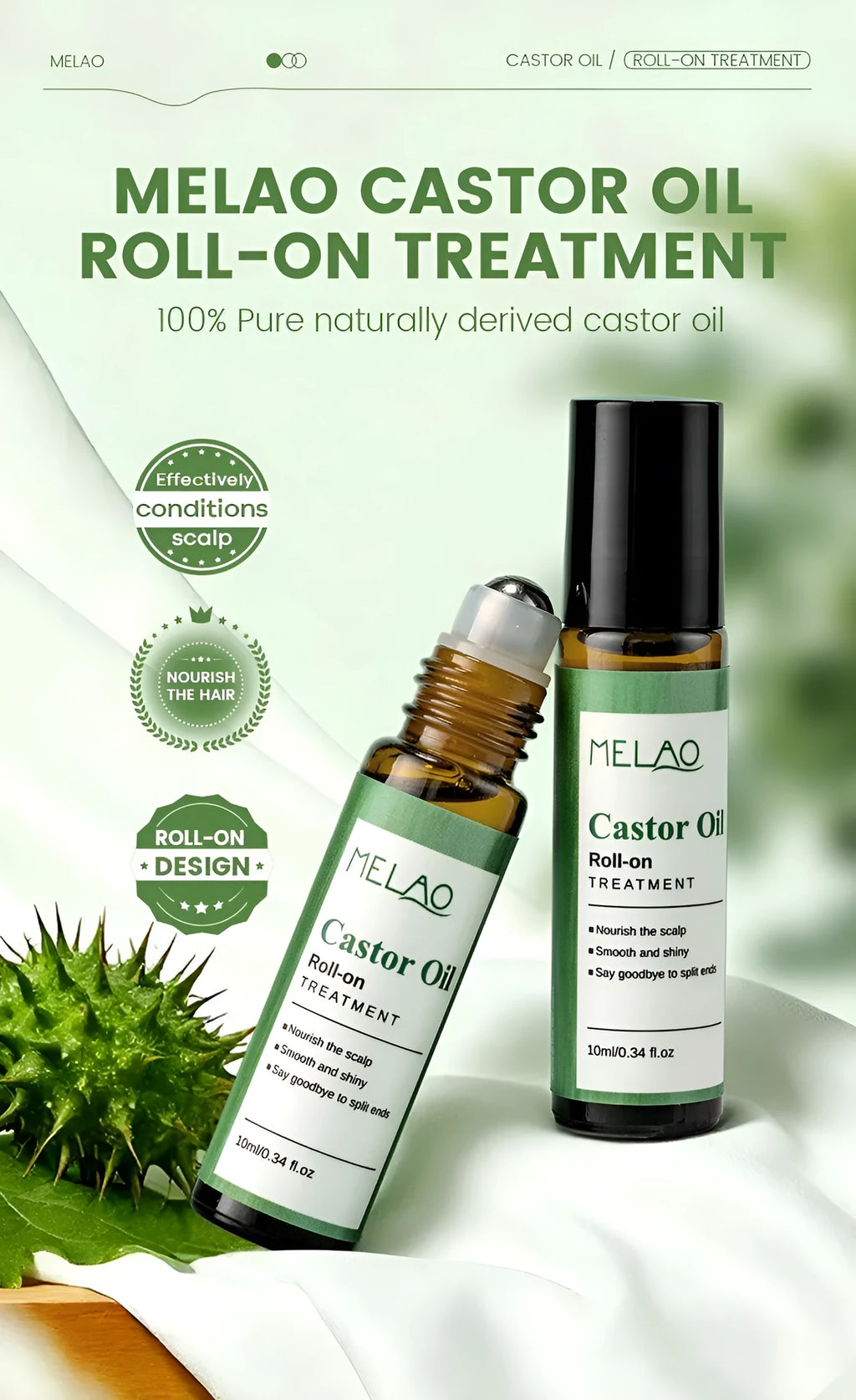 Castor oil roll-on 10ml portable hair growth and regeneration serum for scalp nourishment