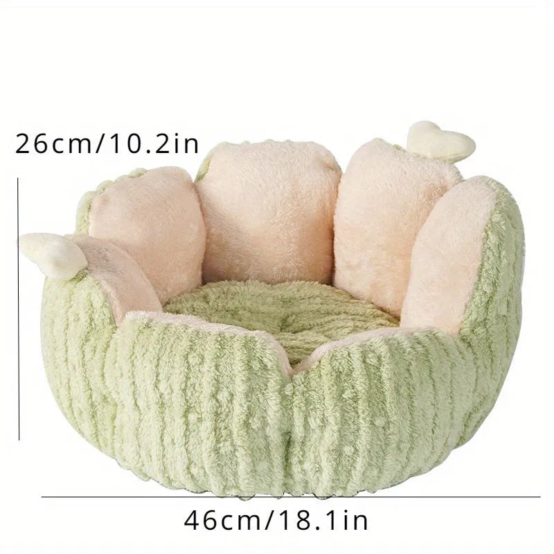 Cactus-themed cat kennel with removable cushion in purple or green, showing large and small size options