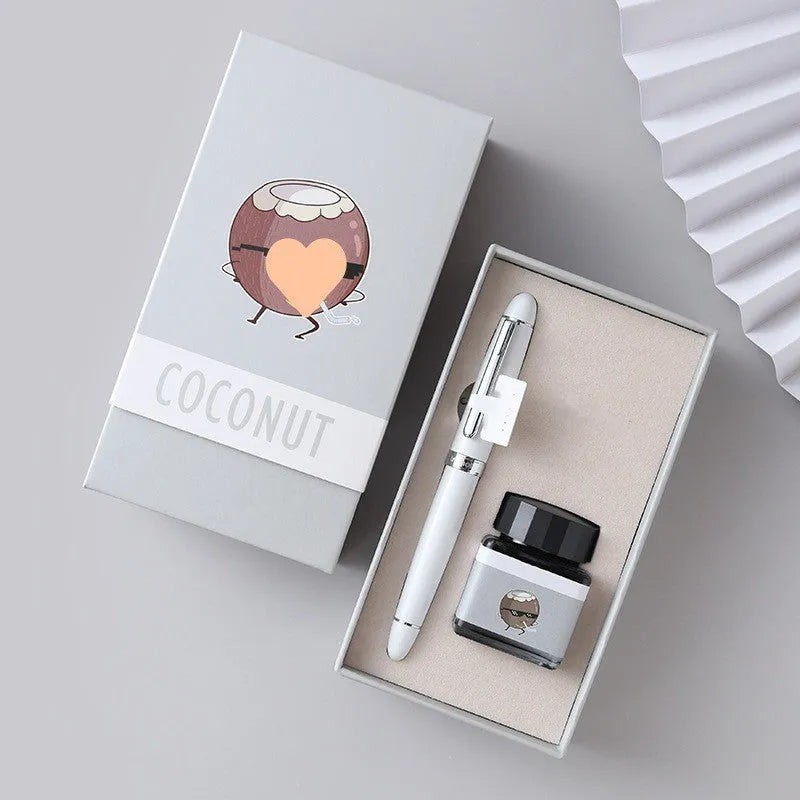 Calligraphy pen with replaceable ink sac, stainless steel nib, and character-themed designs in gift box