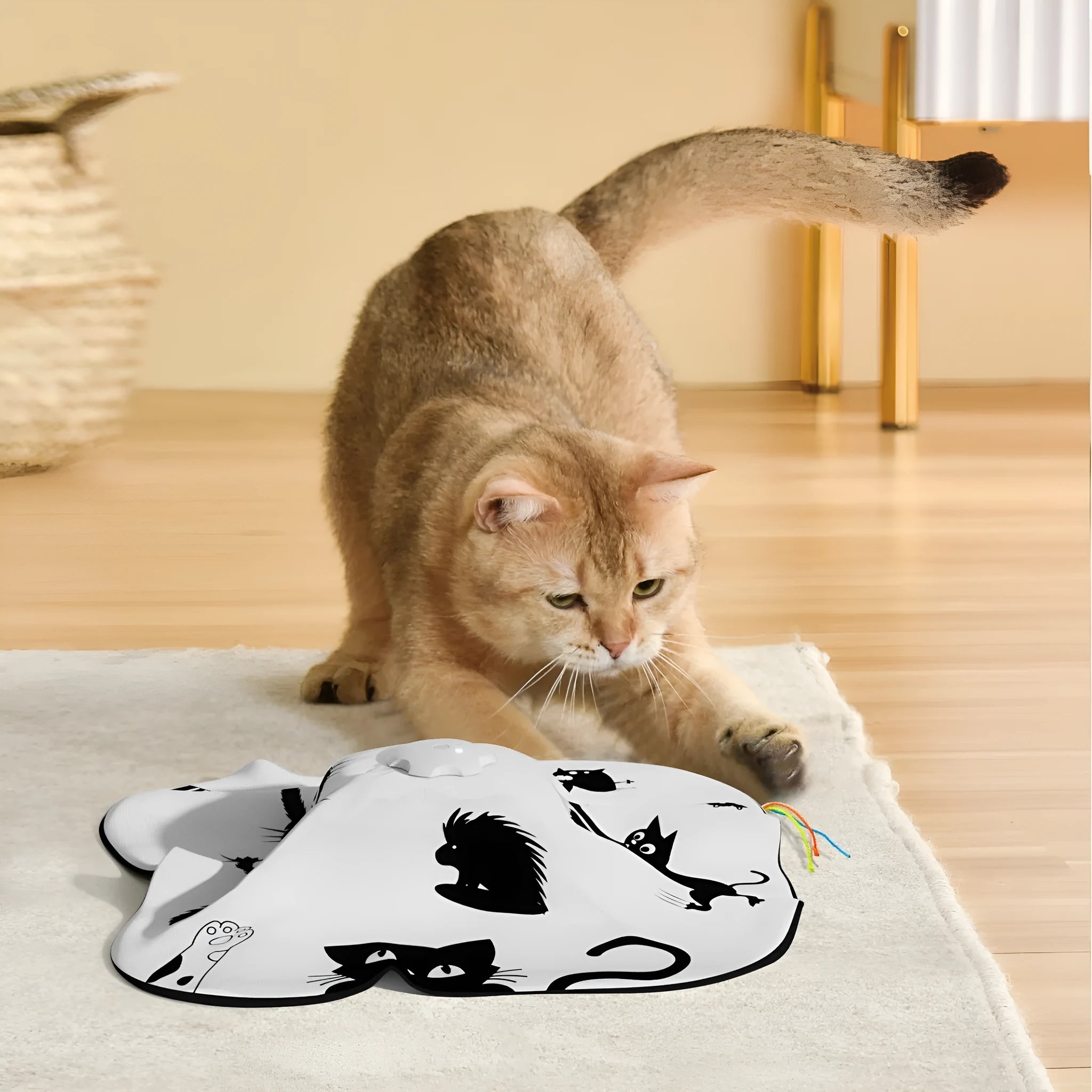 Plastic cat teaser toy measuring 19.8 x 11.5 x 19.5 cm with interactive design
