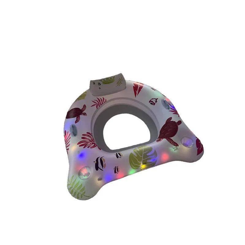 White luminous U-shaped inflatable PVC float for water, showing recliner seat design.