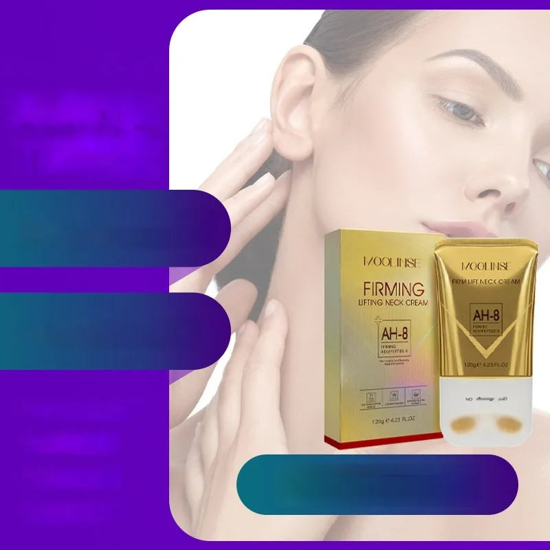 Neck moisturising cream with roller applicator for dry skin treatment in medium sample size packaging