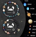 Set of two natural stone beaded bracelets showcasing designs for the twelve zodiac signs.