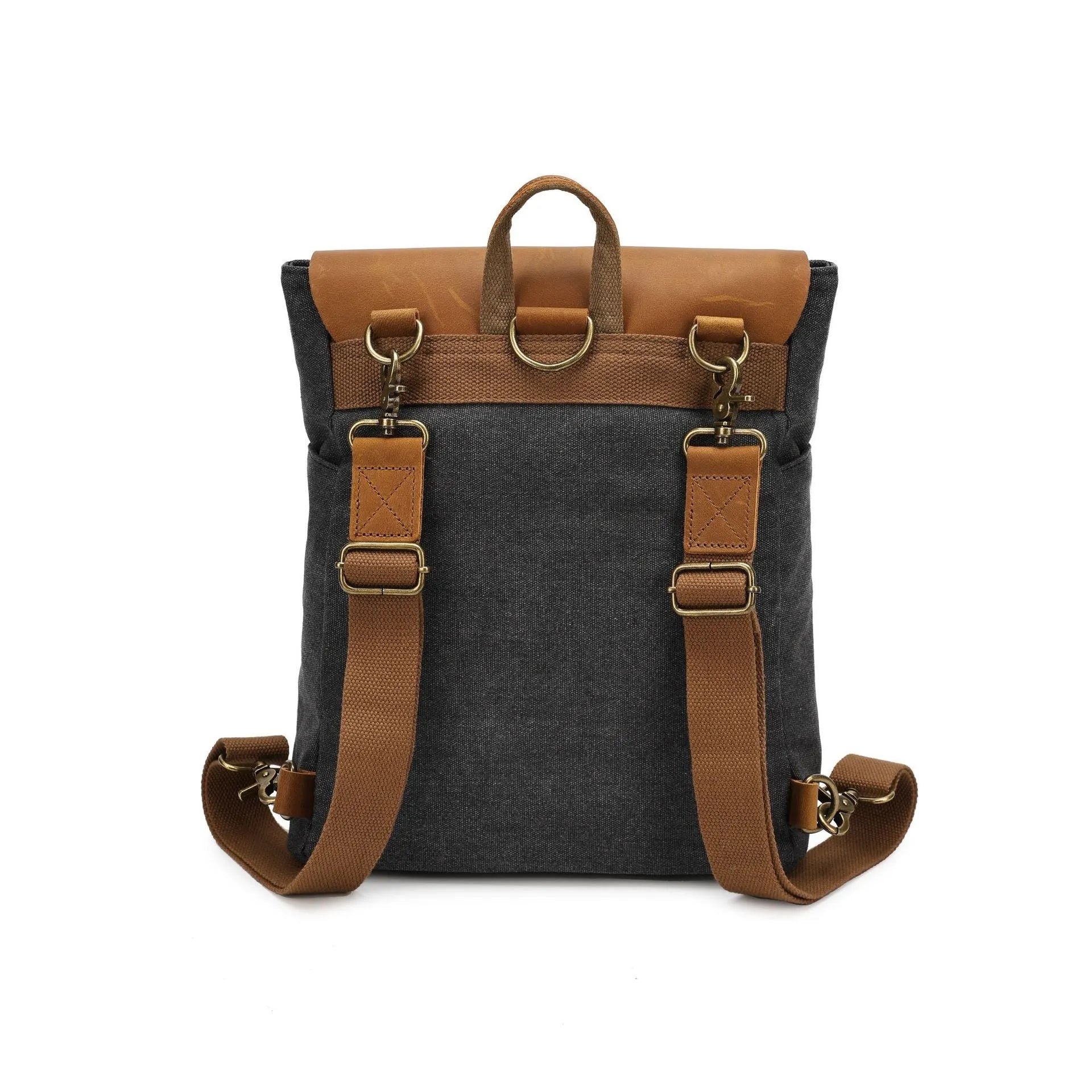 Waterproof canvas student backpack with Crazy Horse leather trim in minimalist design