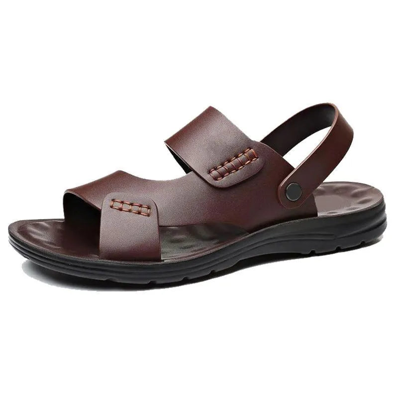 Men's brown and black waterproof casual sandals with plastic upper, shown in sizes 39 to 45.