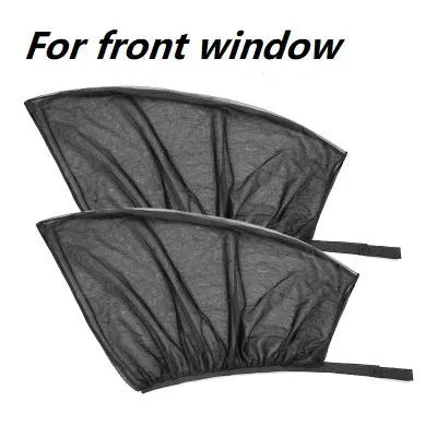 Car side window sunshade mesh installed on vehicle door with elastic strip fixation