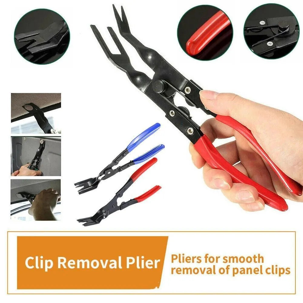 Blue steel car interior clamp removal pliers showing 235mm length and 32mm head dimensions