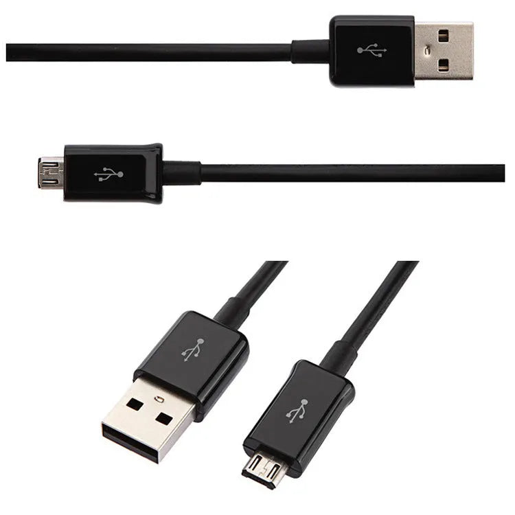 Black and white Android Micro USB charging and data cable with 1m length.