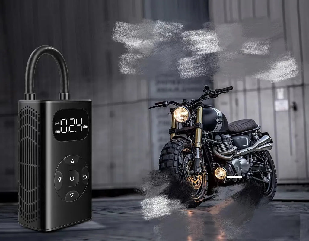 Black aviation aluminium alloy portable USB tyre inflator for car motorcycle bicycle