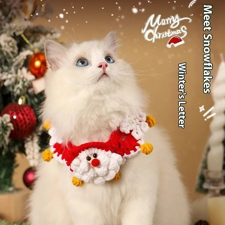 Christmas pet scarf wool accessory for dogs cats in festive patterns snowflake Santa Claus lucky deer