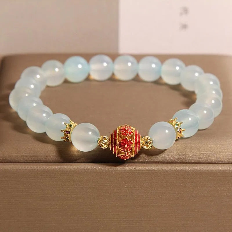 Blue agate crystal bracelet with colourful beads in Japanese-Korean style for women
